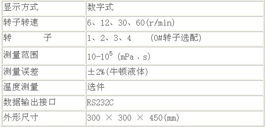 數(shù)顯粘度計(jì)基本參數(shù)